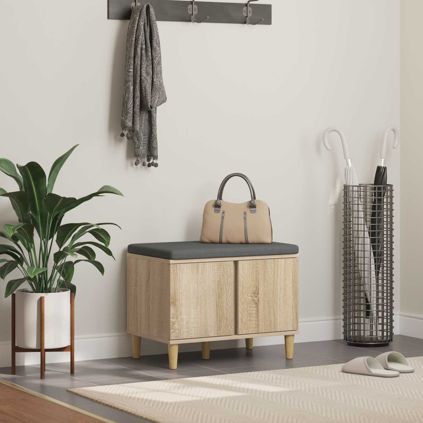 Gangbenk Sonoma eik 60 x 38 x 46 cm Konstruert treverk og stoff