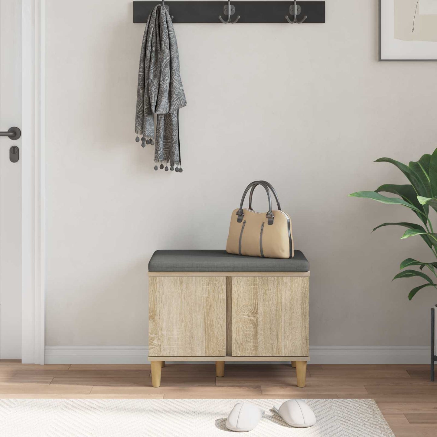 Gangbenk Sonoma eik 60 x 38 x 46 cm Konstruert treverk og stoff