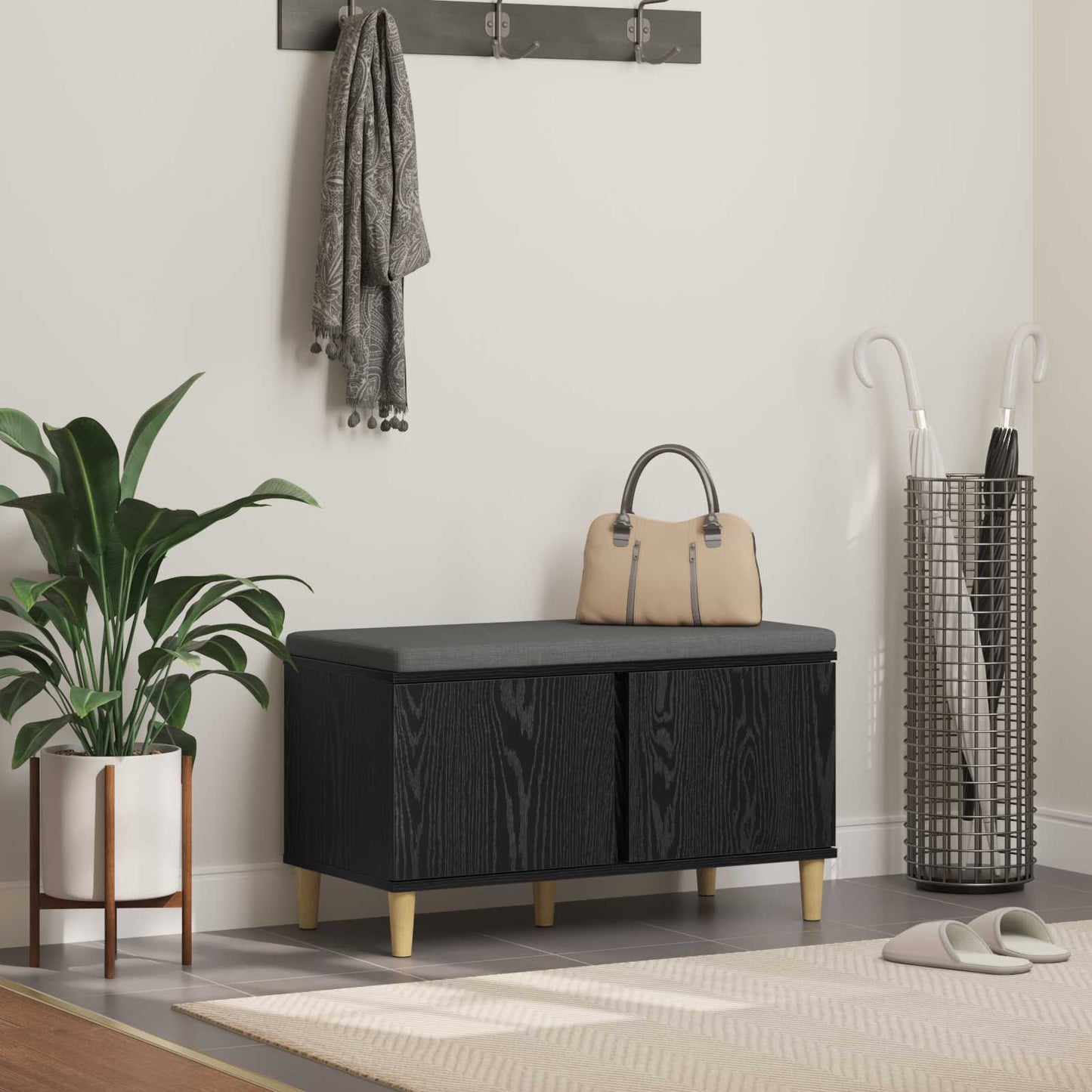 Gangbenk Svart Eik 80 x 38 x 46 cm Konstruert treverk og stoff