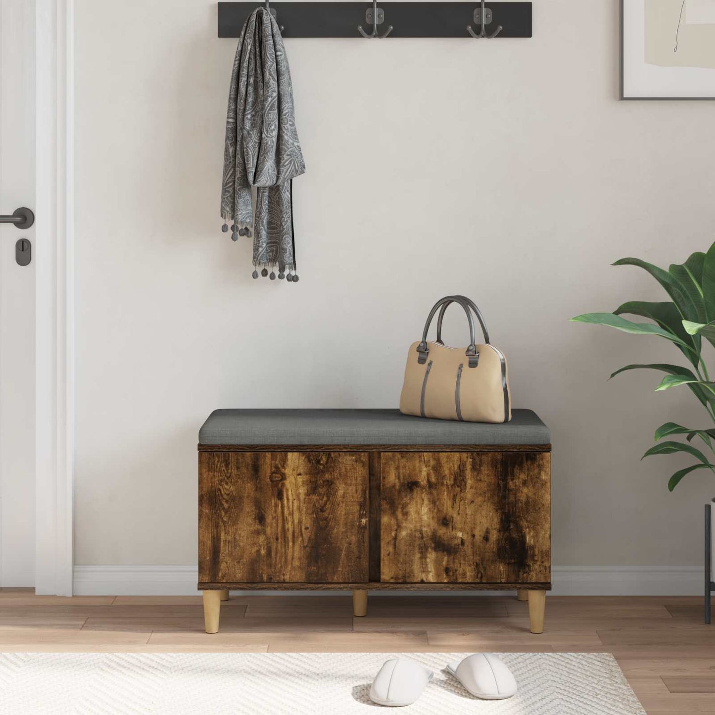 Gangbenk Røkt Eik 80 x 38 x 46 cm Konstruert treverk og stoff