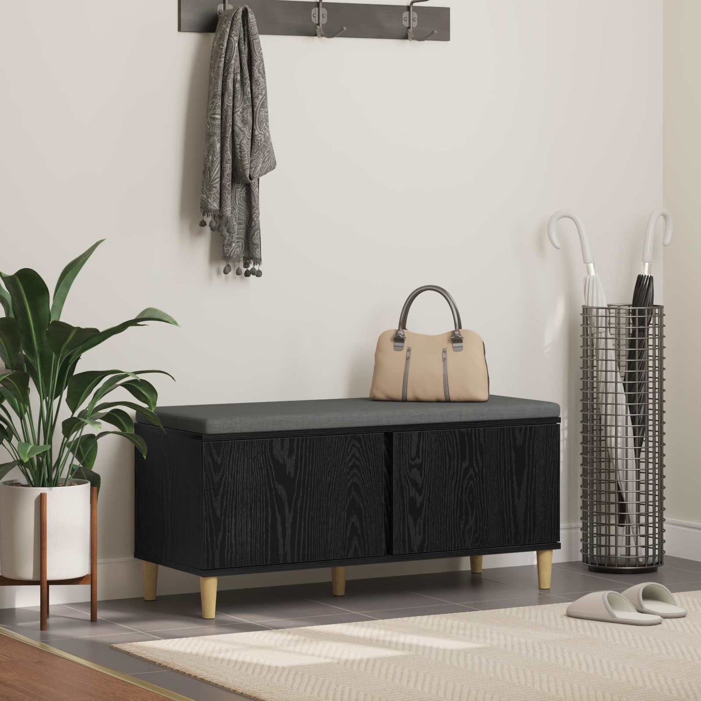 Gangbenk Svart Eik 100 x 38 x 46 cm Konstruert treverk og stoff