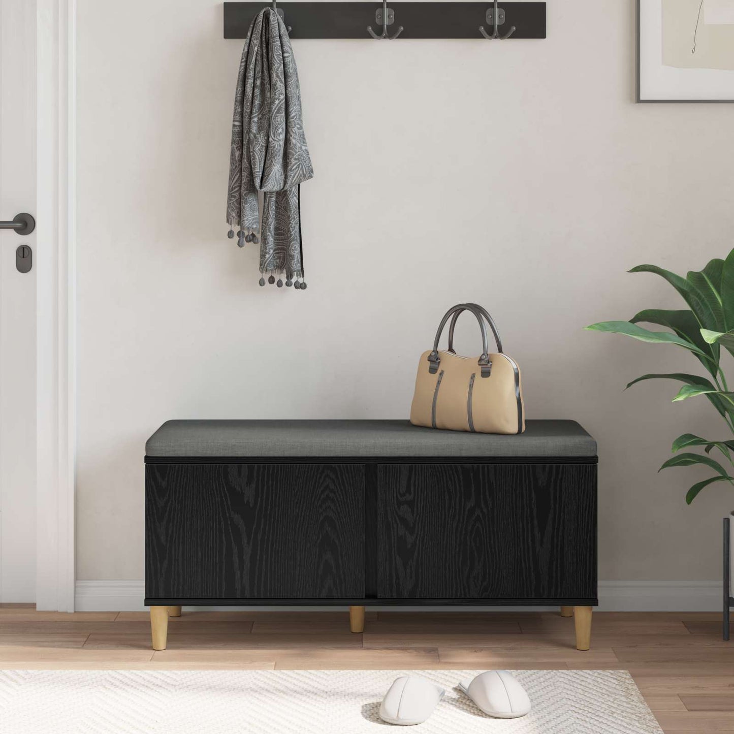 Gangbenk Svart Eik 100 x 38 x 46 cm Konstruert treverk og stoff