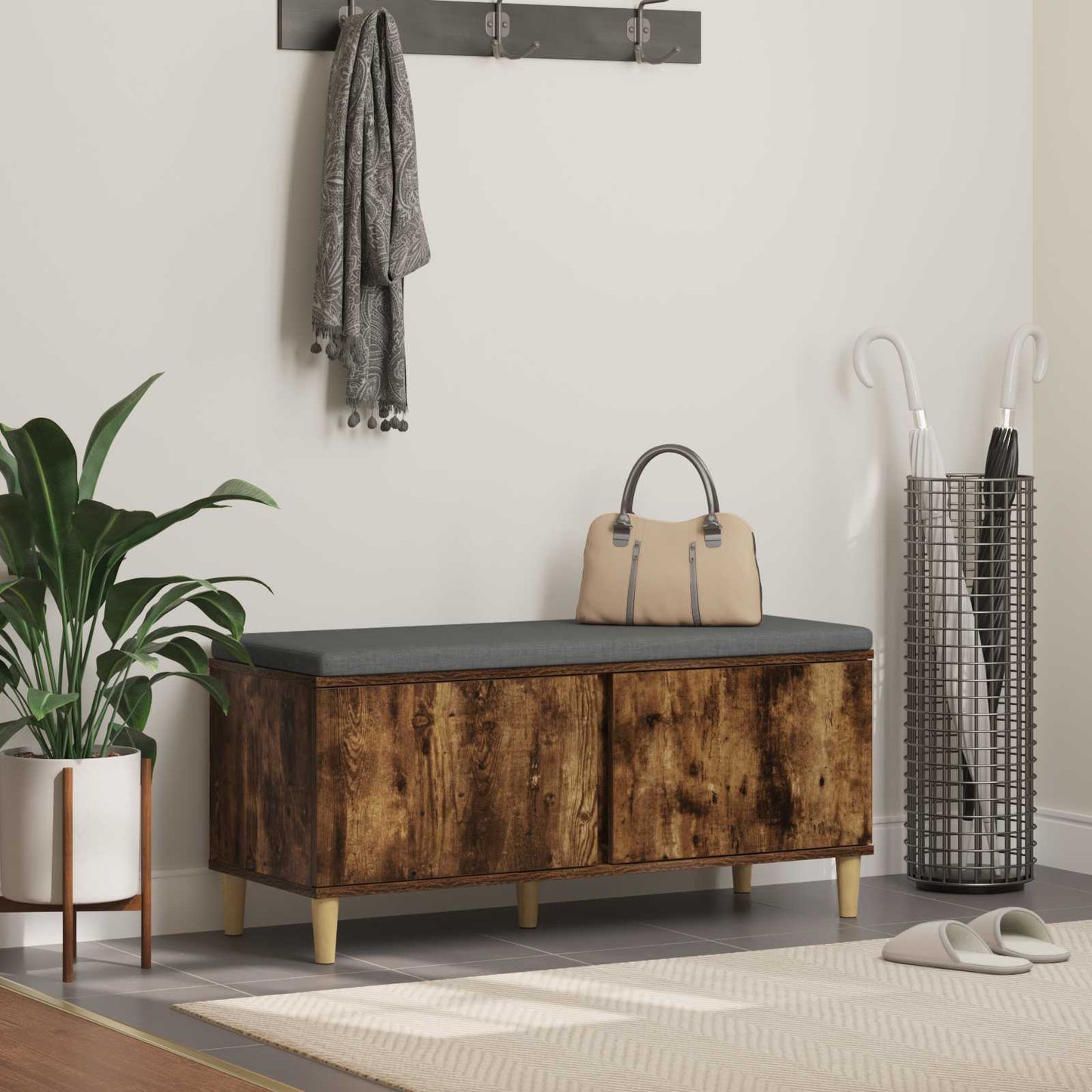 Gangbenk Røkt Eik 100 x 38 x 46 cm Konstruert treverk og stoff