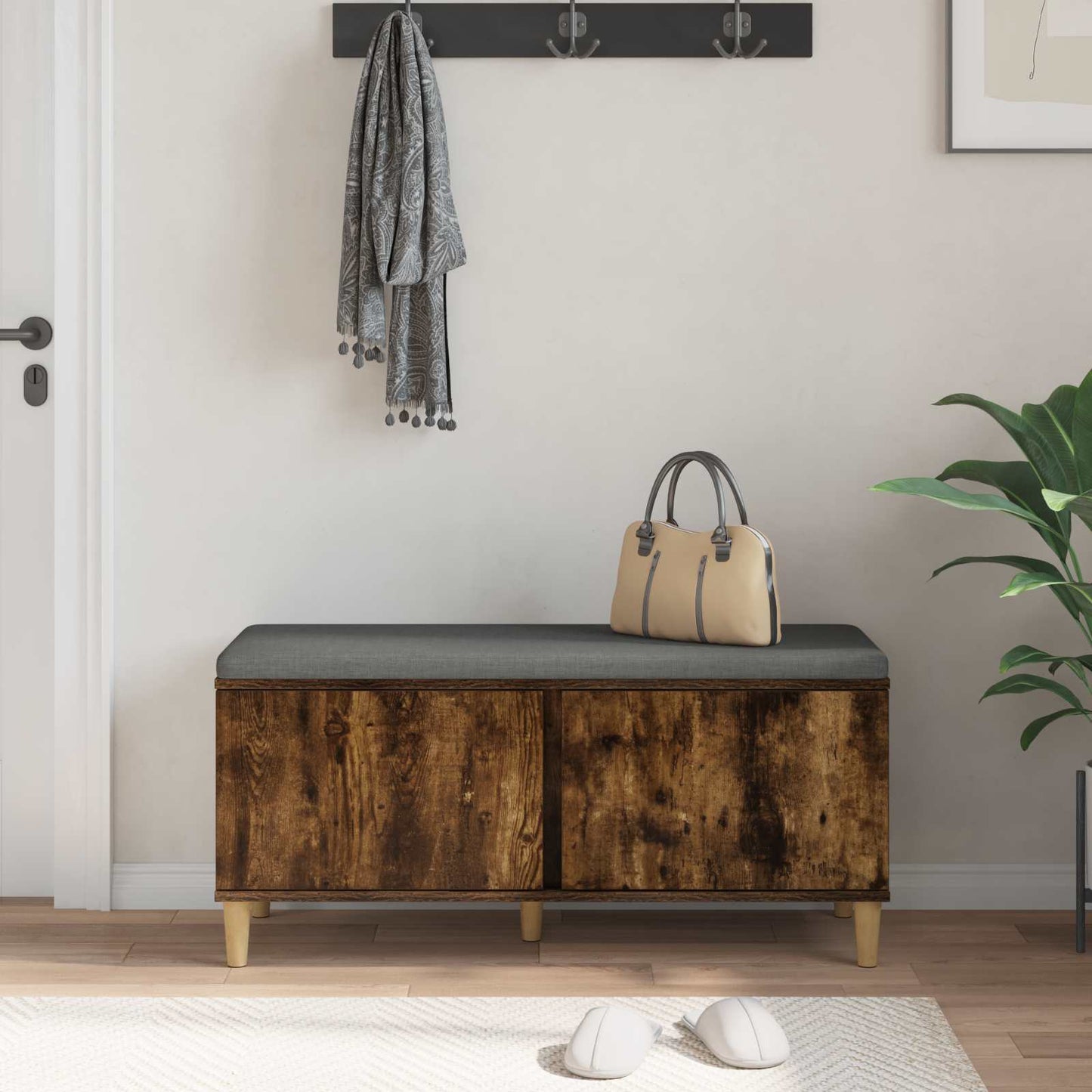 Gangbenk Røkt Eik 100 x 38 x 46 cm Konstruert treverk og stoff