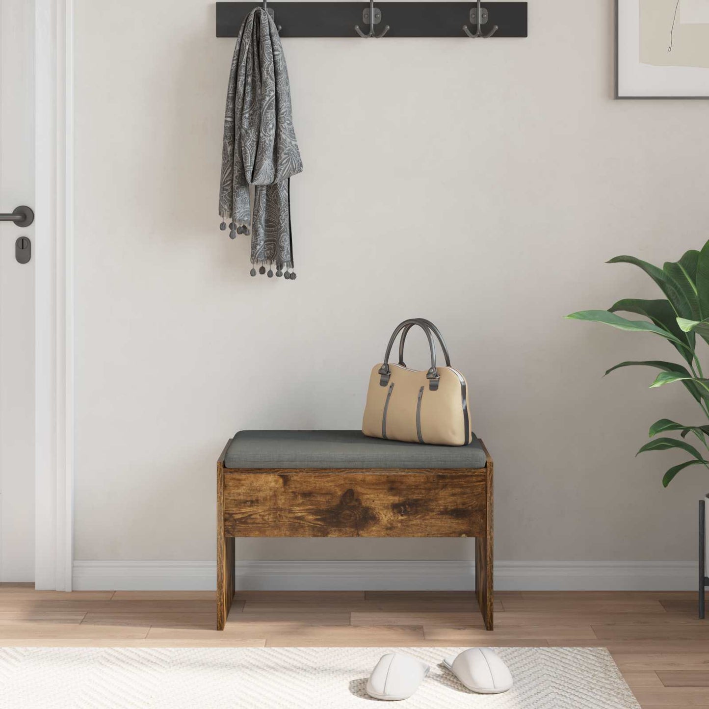 Gangbenk med pute Røkt eik 63 x 38 x 40 cm