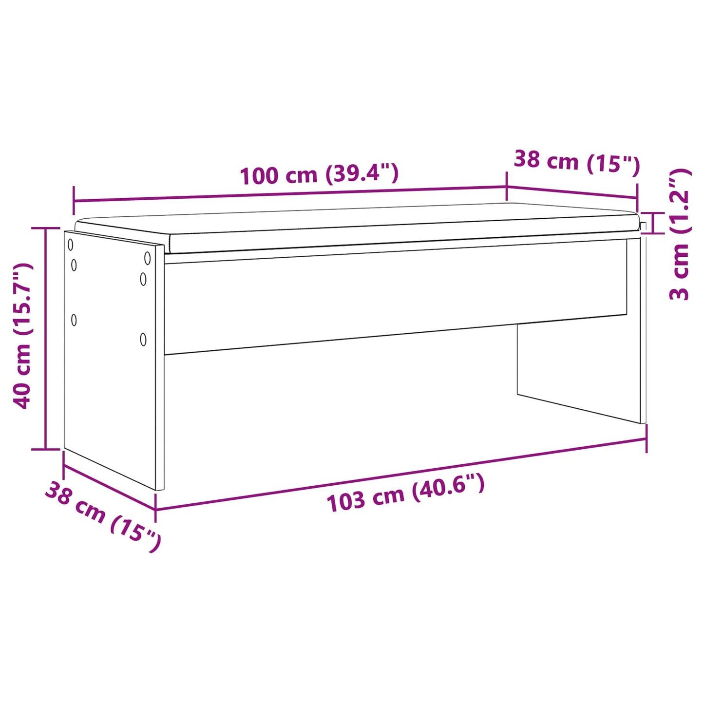 Gangbenk med pute Sonoma eik 103 x 38 x 40 cm