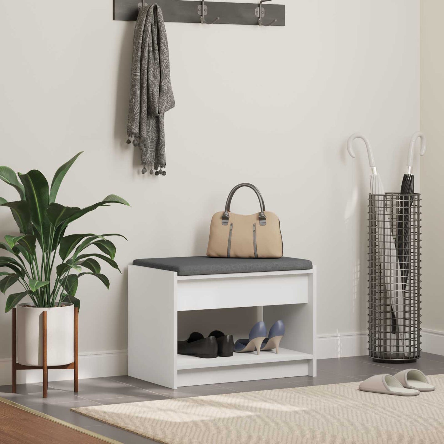 Gangbenk Hvit 63 x 38 x 45 cm Konstruert treverk og stoff vidaXL