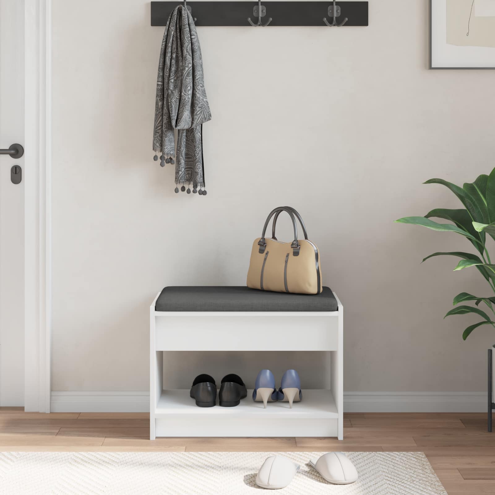 Gangbenk Hvit 63 x 38 x 45 cm Konstruert treverk og stoff vidaXL