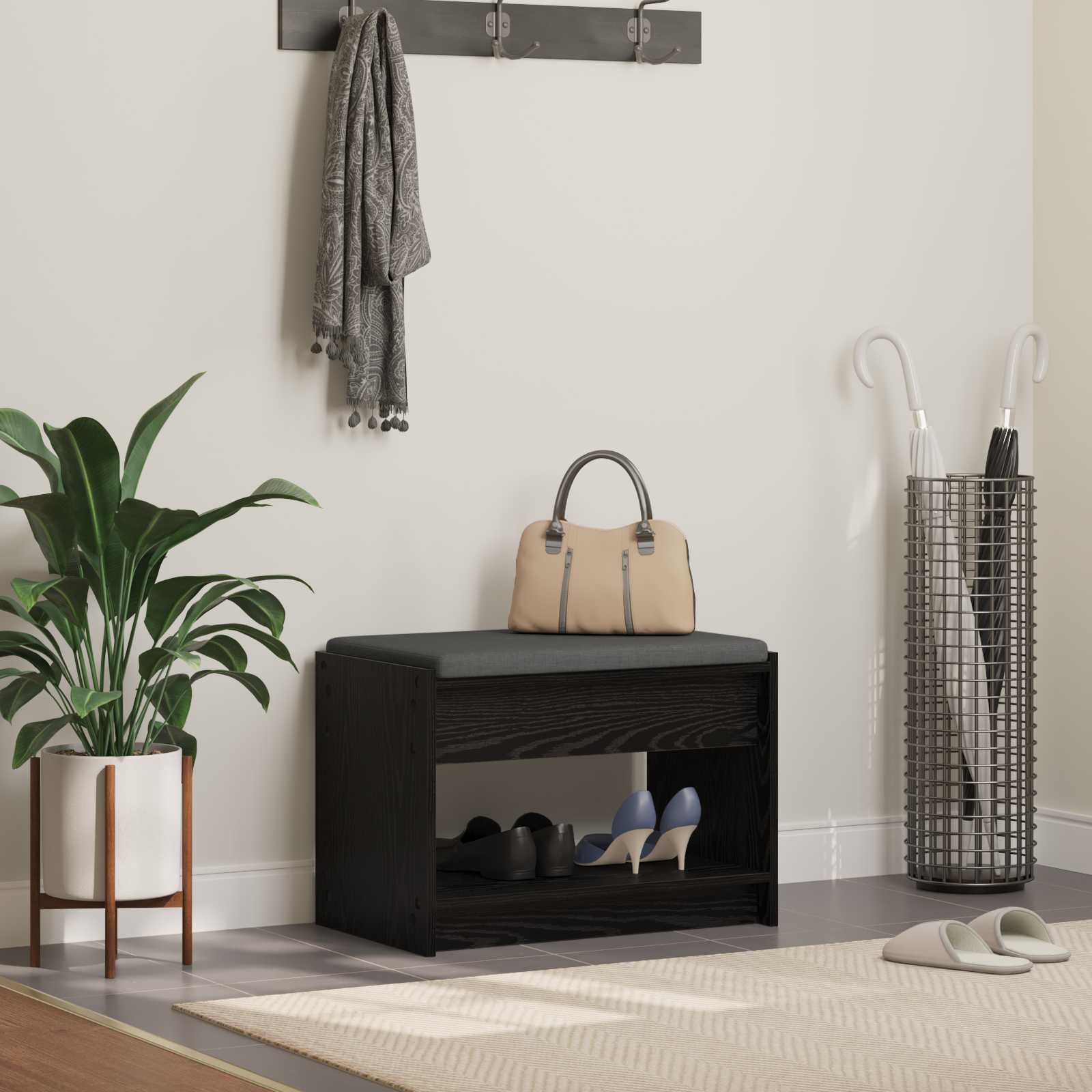 Gangbenk Svart Eik 63 x 38 x 45 cm Konstruert treverk og stoff vidaXL