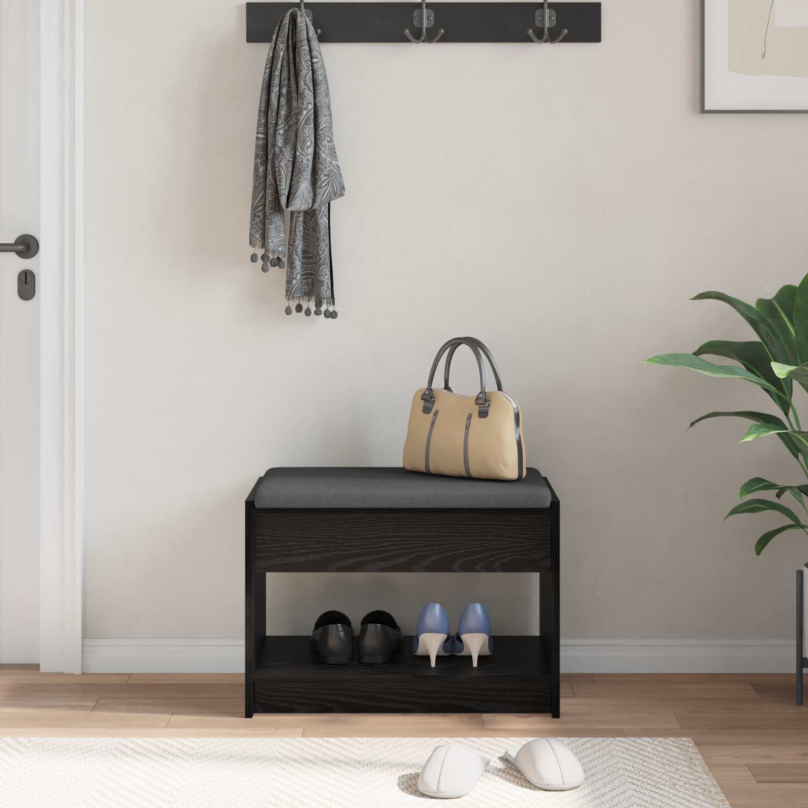 Gangbenk Svart Eik 63 x 38 x 45 cm Konstruert treverk og stoff vidaXL