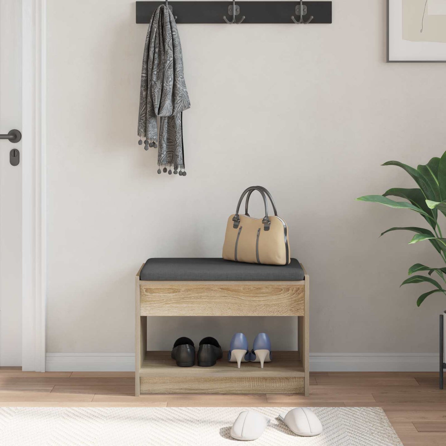 Gangbenk Sonoma eik 63 x 38 x 45 cm Konstruert treverk og stoff vidaXL