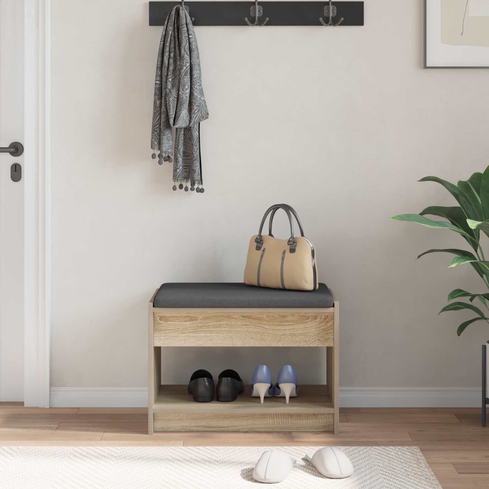 Gangbenk Sonoma eik 63 x 38 x 45 cm Konstruert treverk og stoff vidaXL