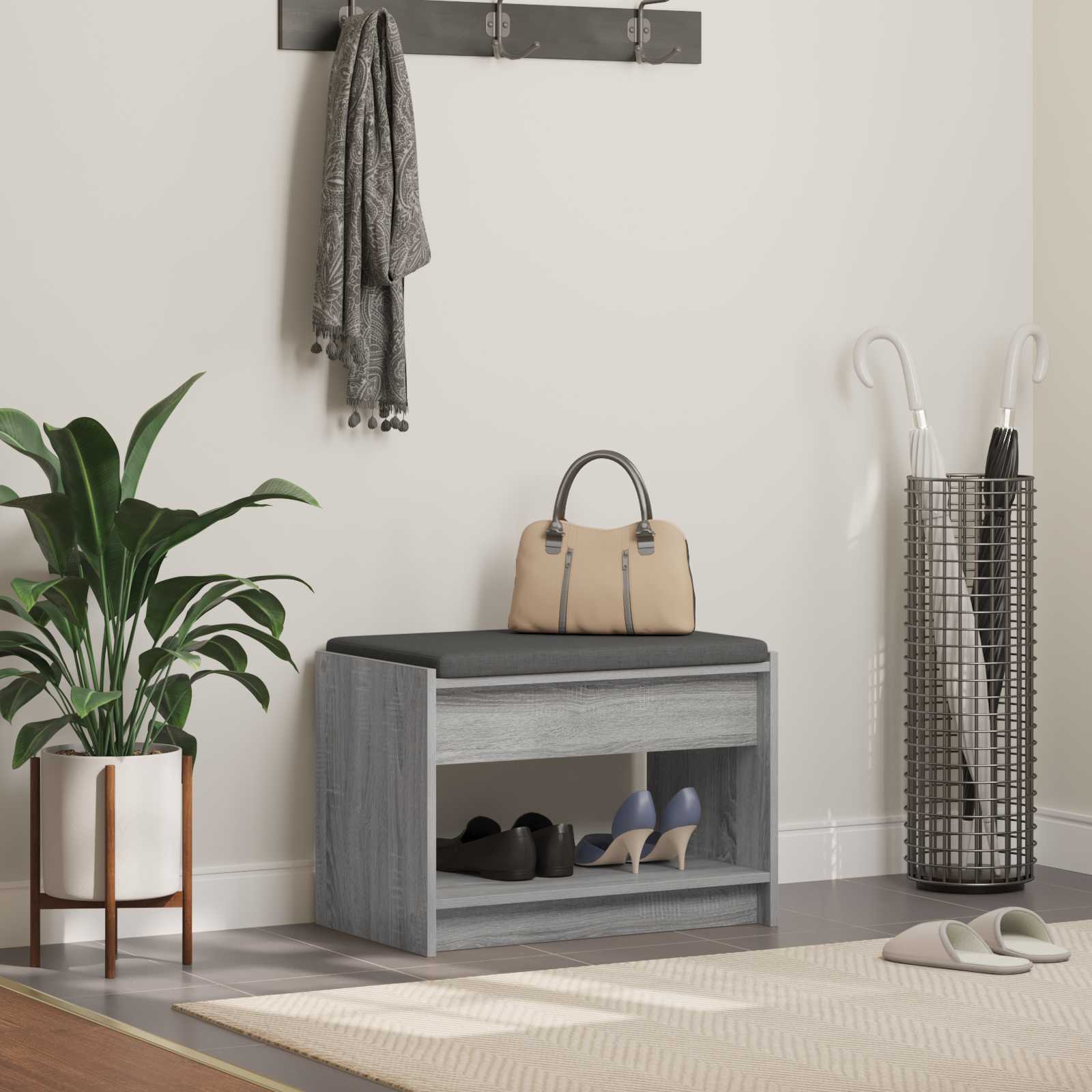 Gangbenk Grå Sonoma 63 x 38 x 45 cm Konstruert treverk og stoff vidaXL