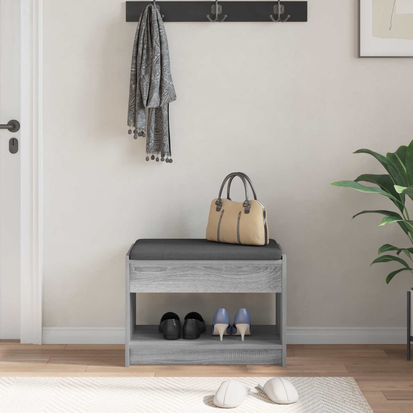 Gangbenk Grå Sonoma 63 x 38 x 45 cm Konstruert treverk og stoff vidaXL