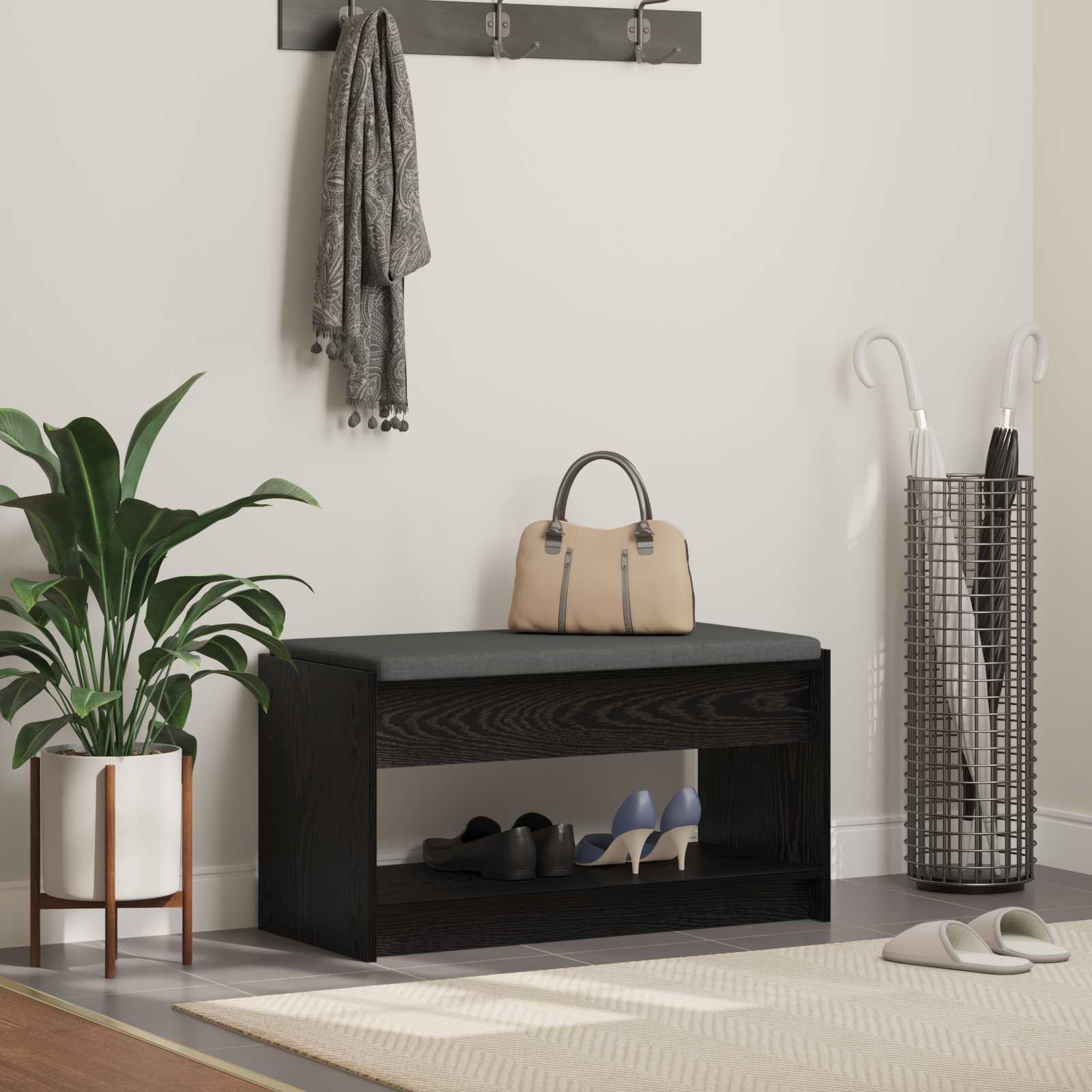 Gangbenk Svart Eik 83 x 38 x 45 cm Konstruert treverk og stoff vidaXL