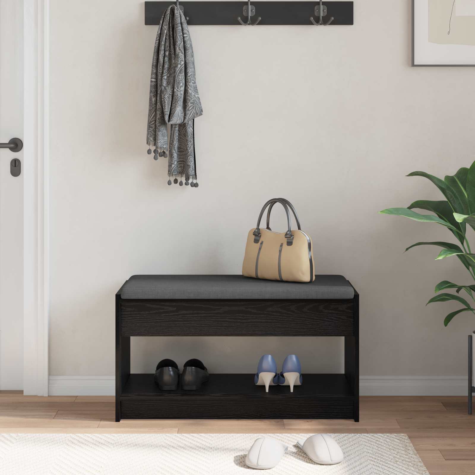 Gangbenk Svart Eik 83 x 38 x 45 cm Konstruert treverk og stoff vidaXL
