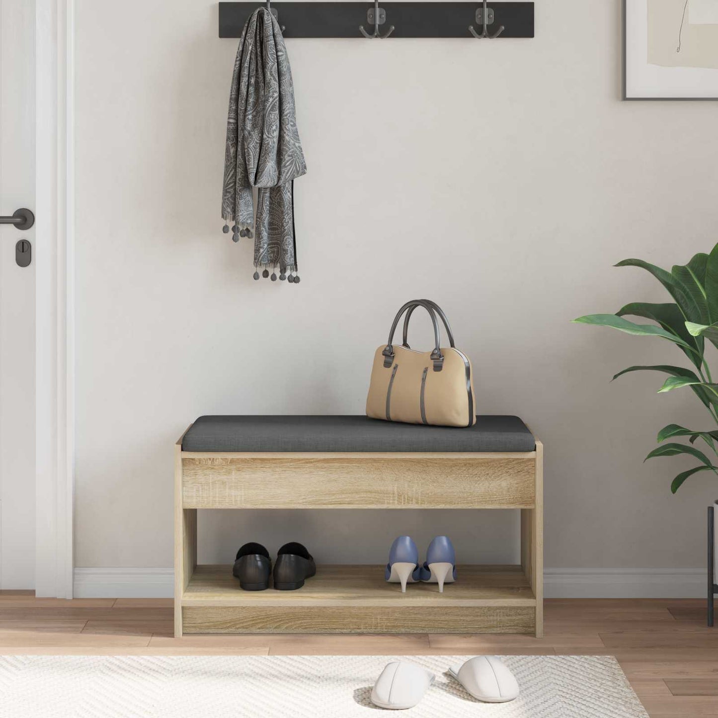 Gangbenk Sonoma eik 83 x 38 x 45 cm Konstruert treverk og stoff vidaXL