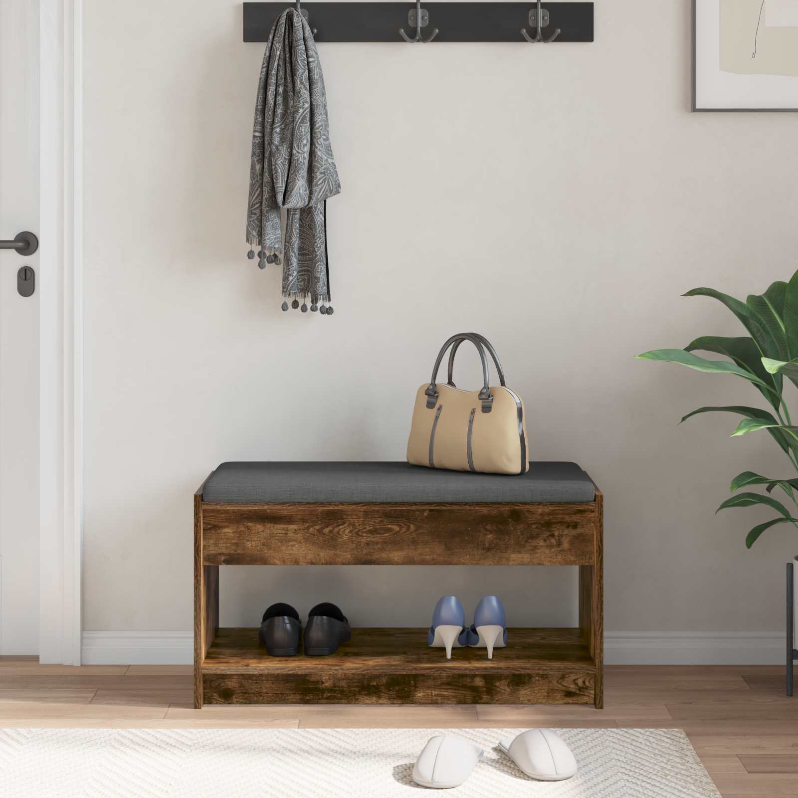 Gangbenk Røkt Eik 83 x 38 x 45 cm Konstruert treverk og stoff vidaXL
