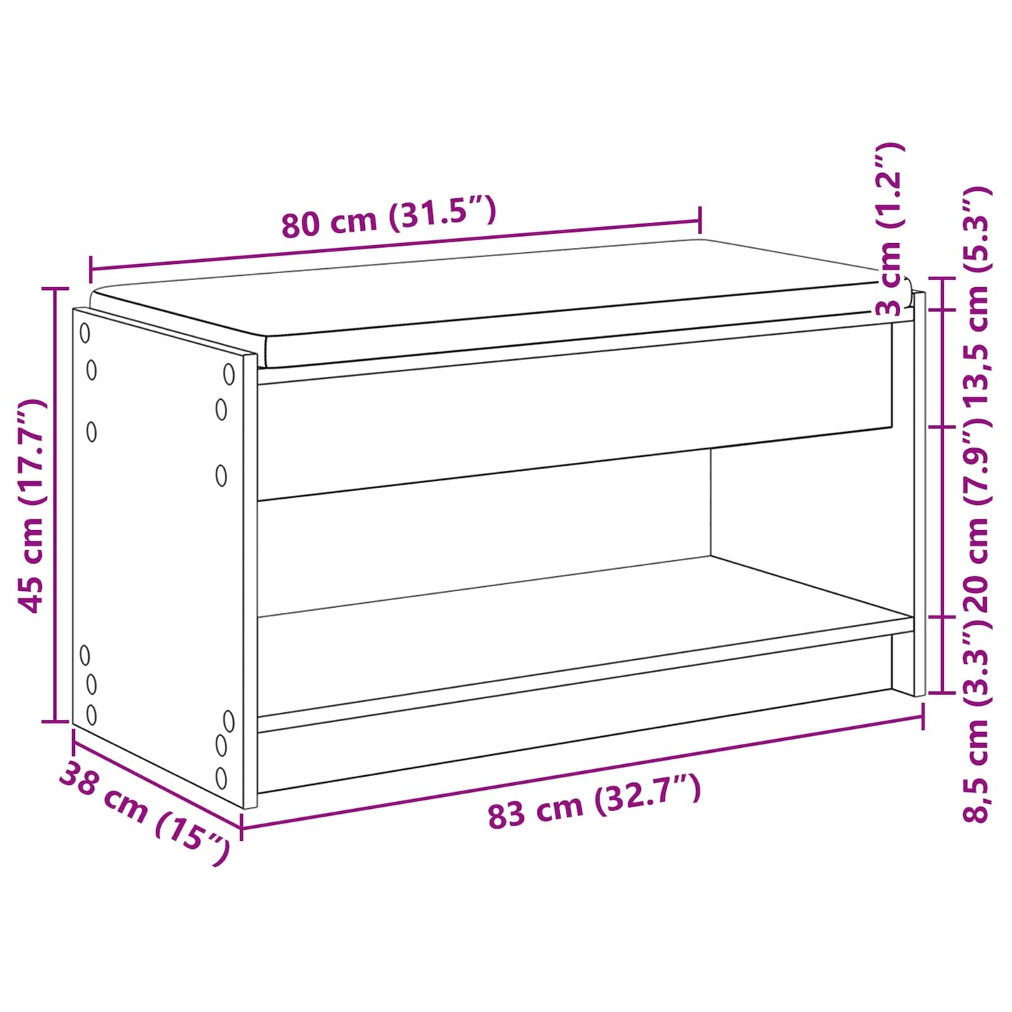 Gangbenk Røkt Eik 83 x 38 x 45 cm Konstruert treverk og stoff vidaXL