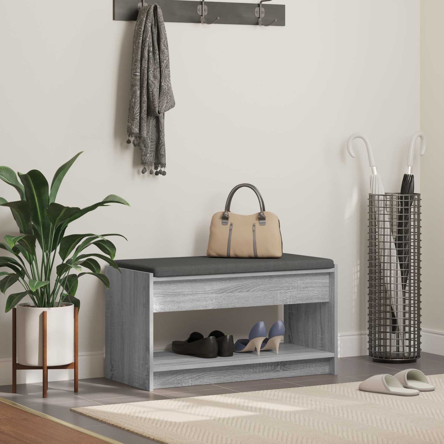 Gangbenk Grå Sonoma 83 x 38 x 45 cm Konstruert treverk og stoff vidaXL