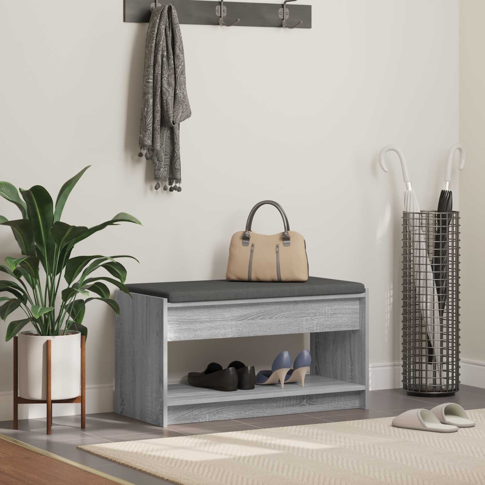 Gangbenk Grå Sonoma 83 x 38 x 45 cm Konstruert treverk og stoff vidaXL
