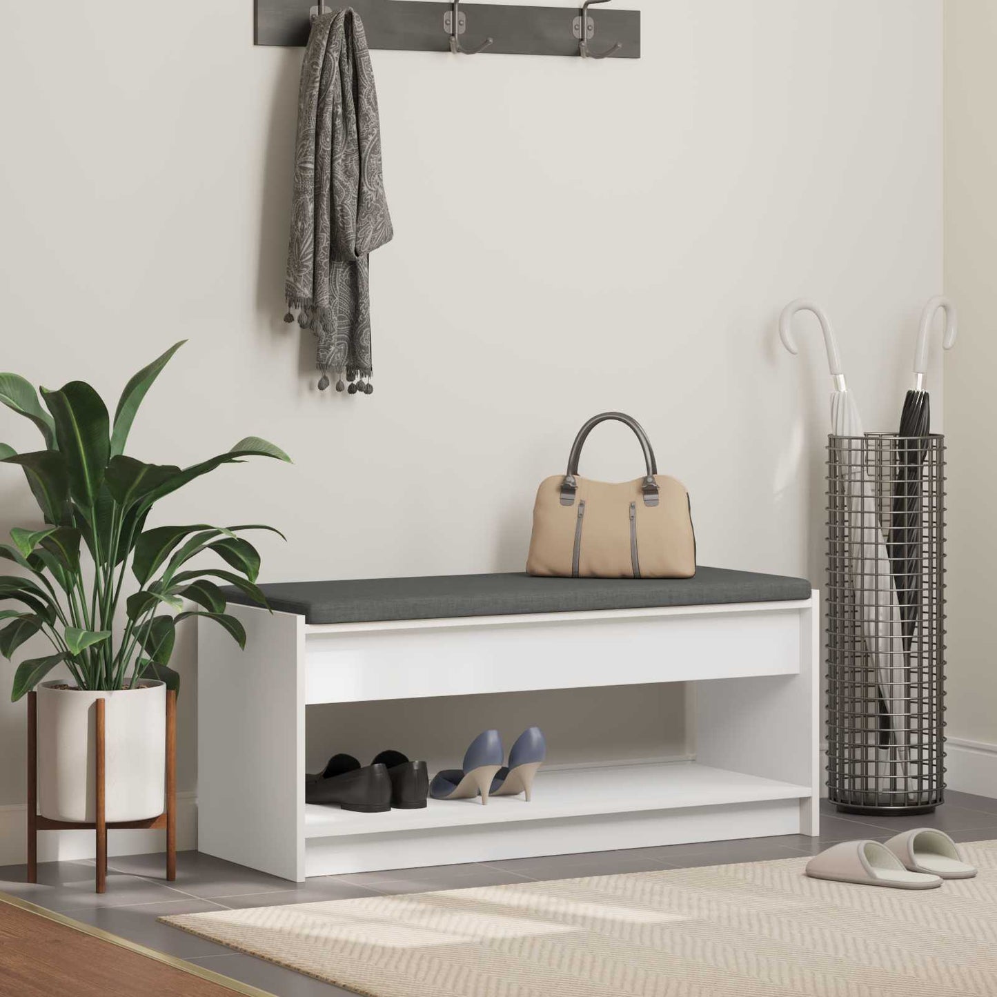 Gangbenk Hvit 103 x 38 x 45 cm Konstruert treverk og stoff