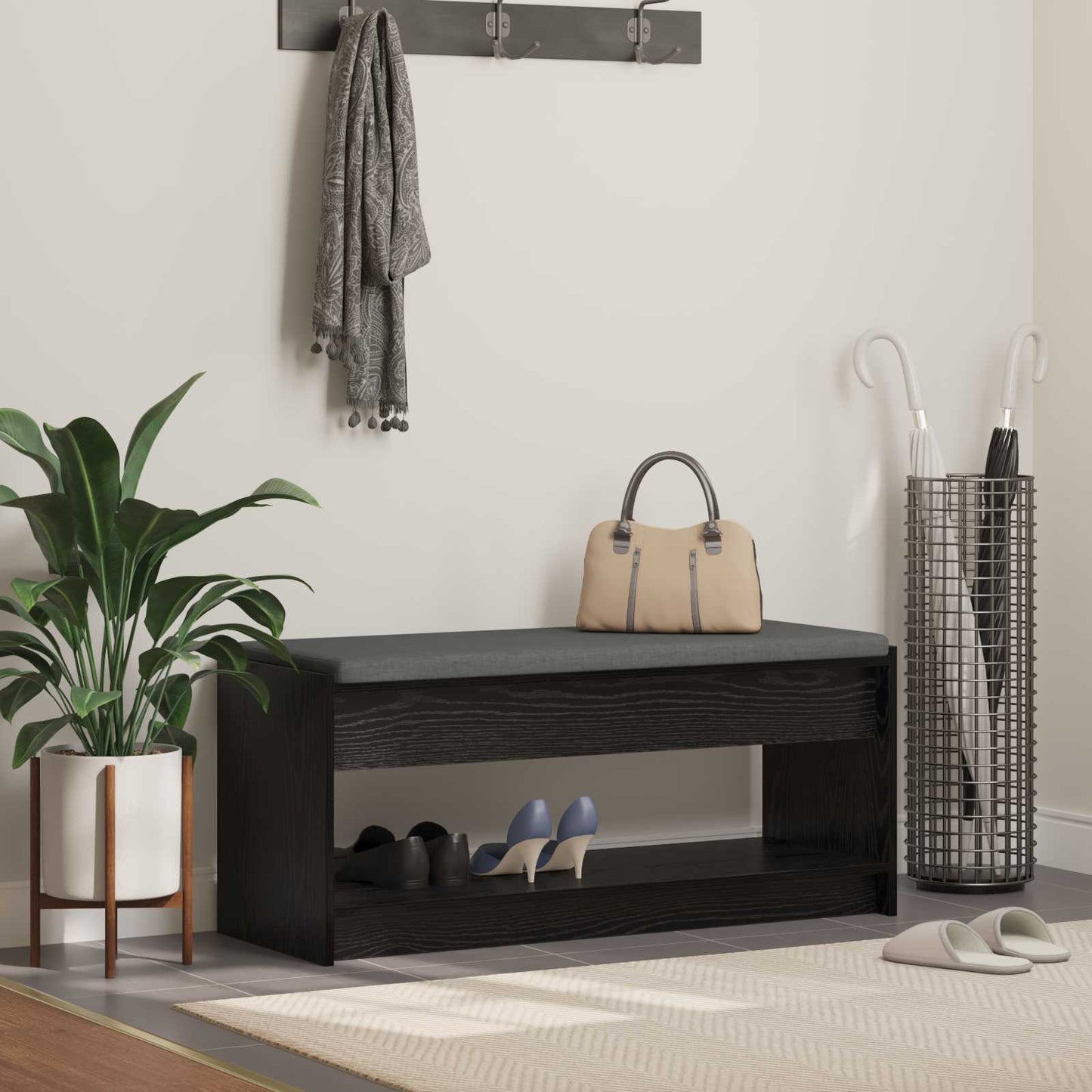 Gangbenk Svart Eik 103 x 38 x 45 cm Konstruert treverk og stoff