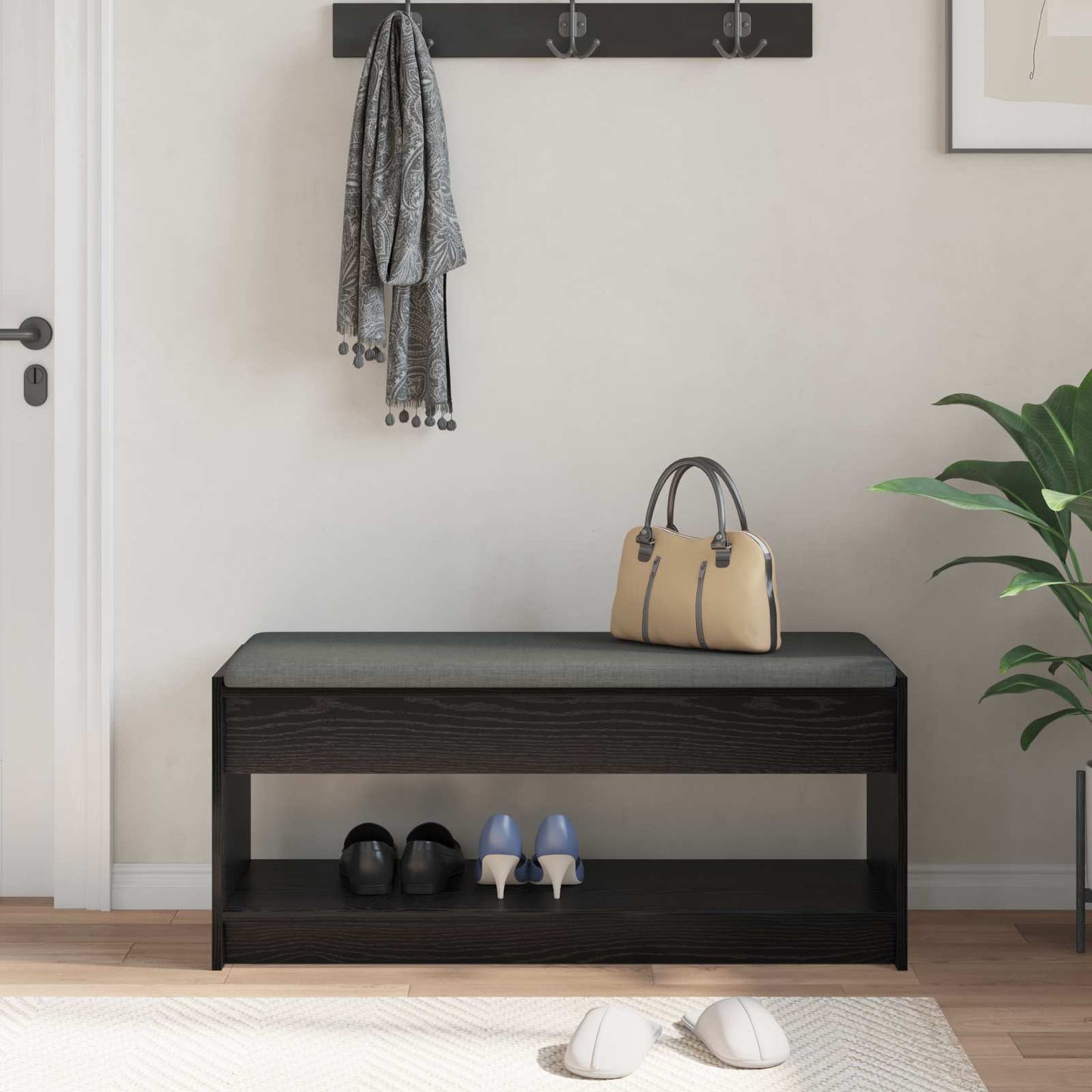 Gangbenk Svart Eik 103 x 38 x 45 cm Konstruert treverk og stoff