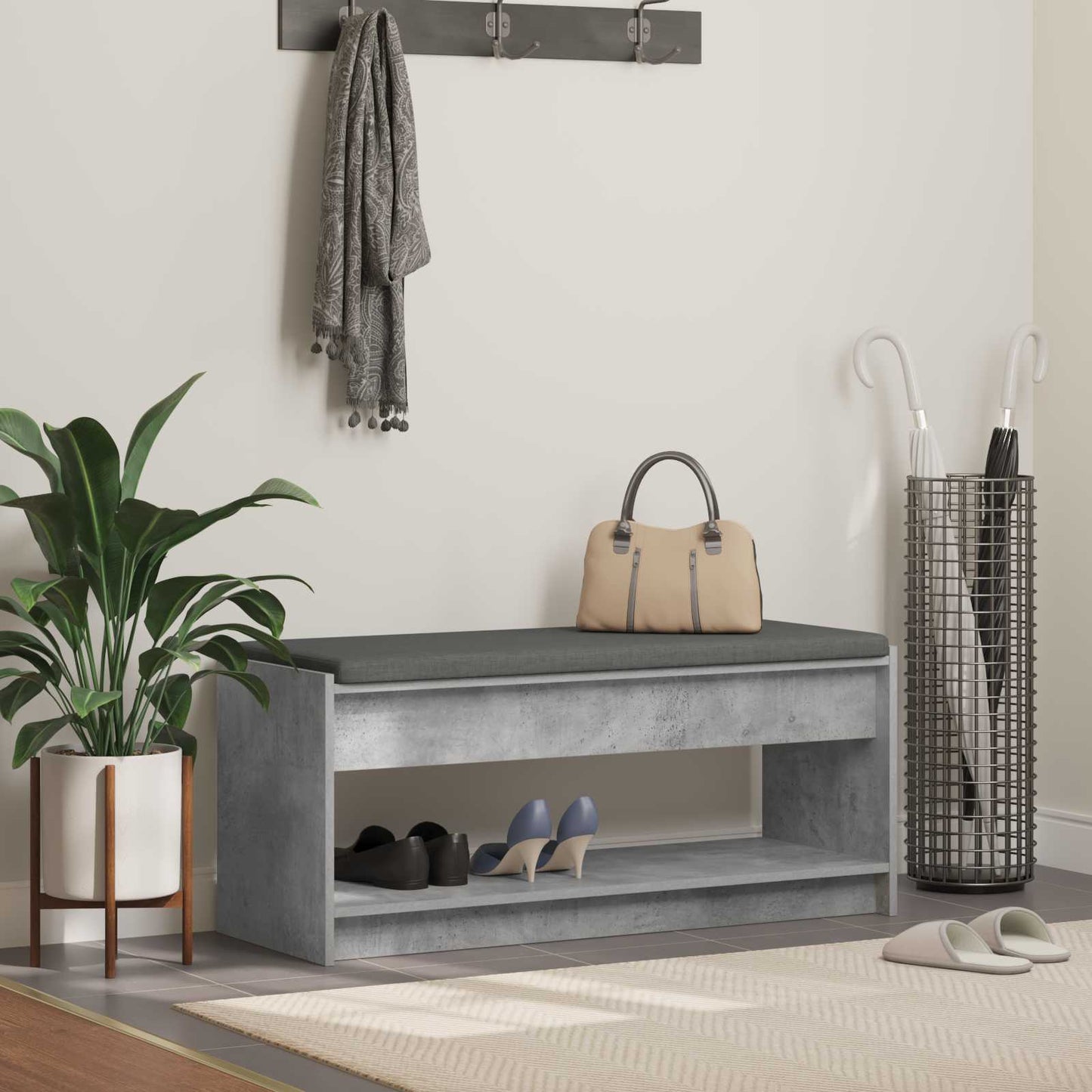 Gangbenk BetongGrå 103 x 38 x 45 cm Konstruert treverk og stoff