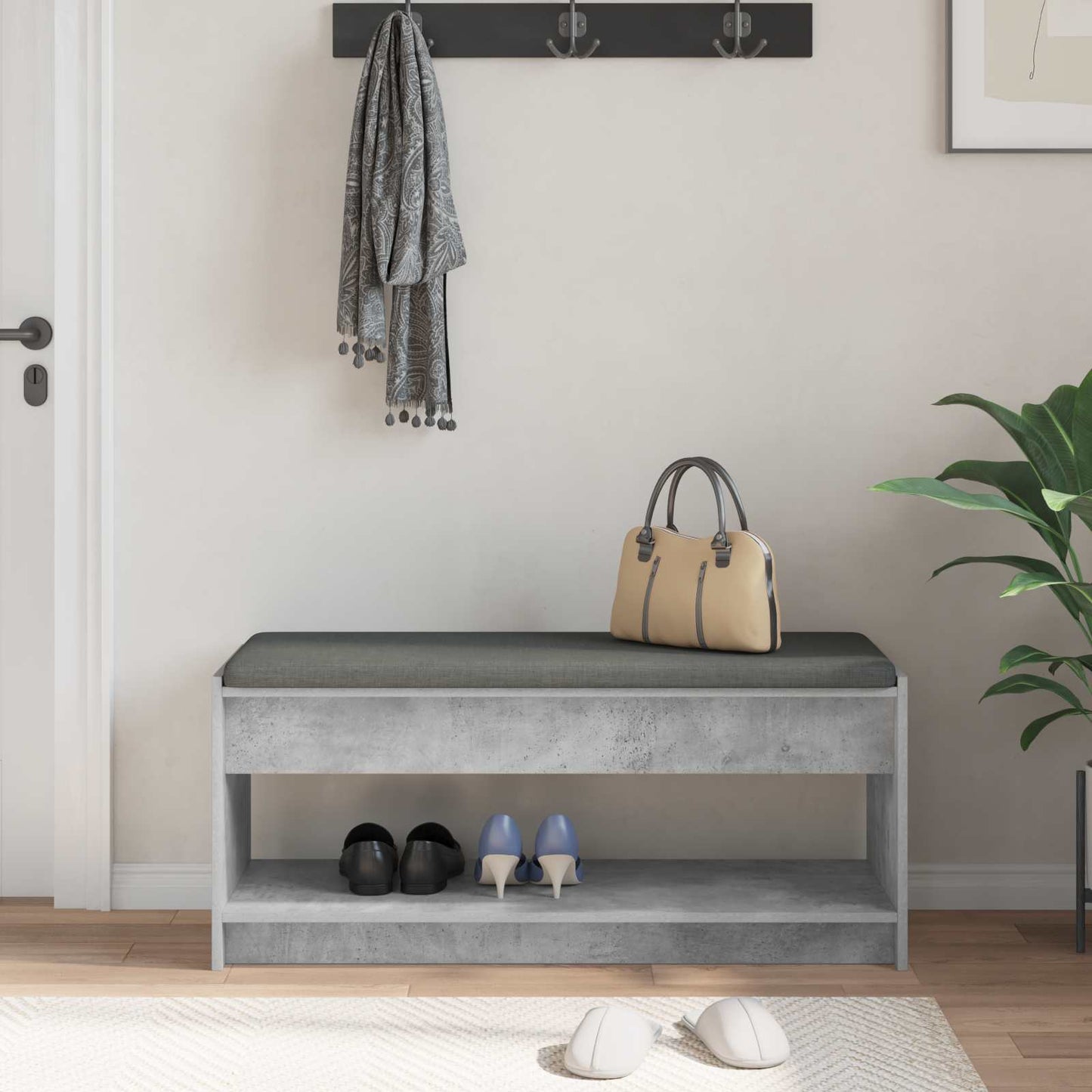 Gangbenk BetongGrå 103 x 38 x 45 cm Konstruert treverk og stoff