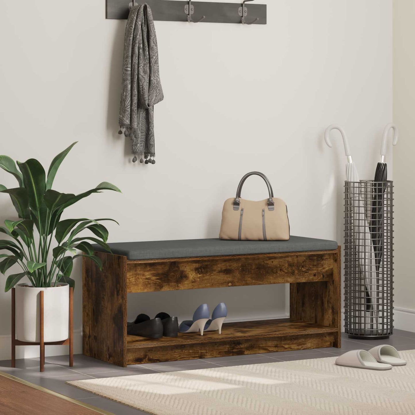 Gangbenk Røkt Eik 103 x 38 x 45 cm Konstruert treverk og stoff