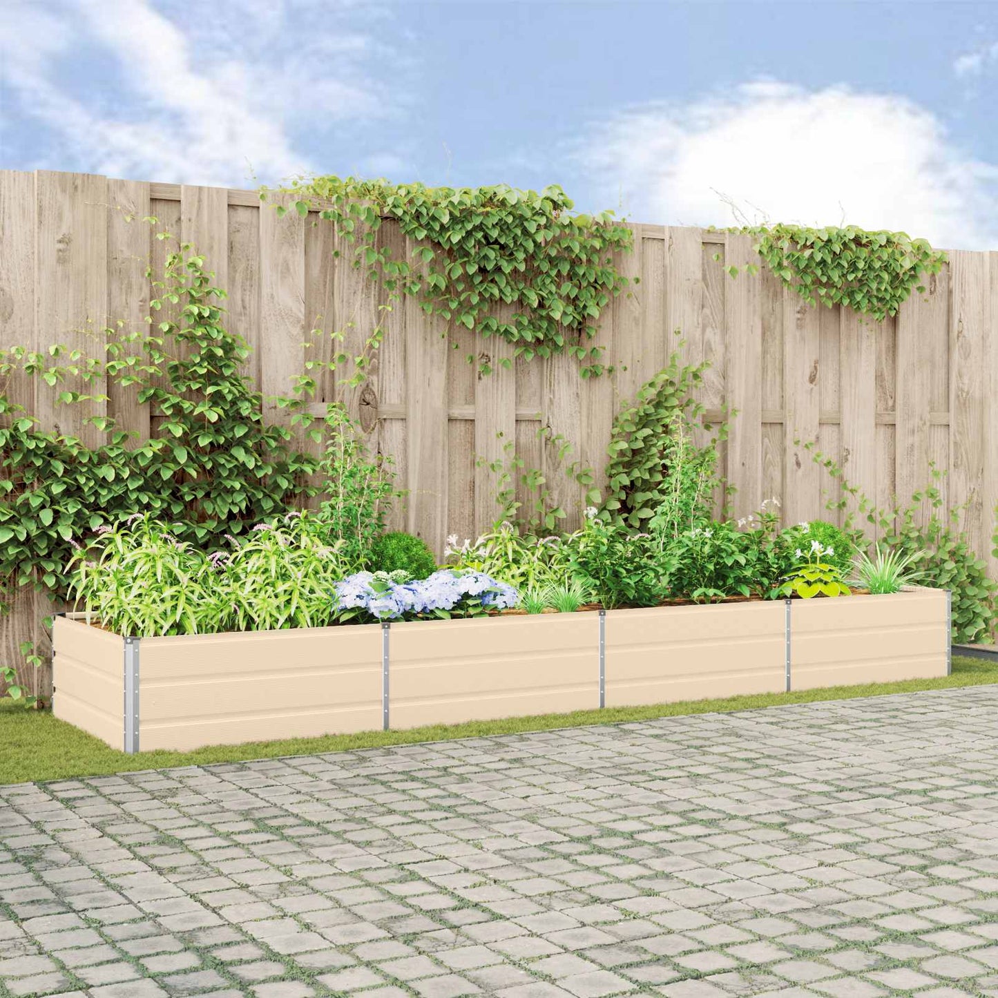Plantekassed Elfenben 385 x 100 x 45 cm Galvanisert Stål