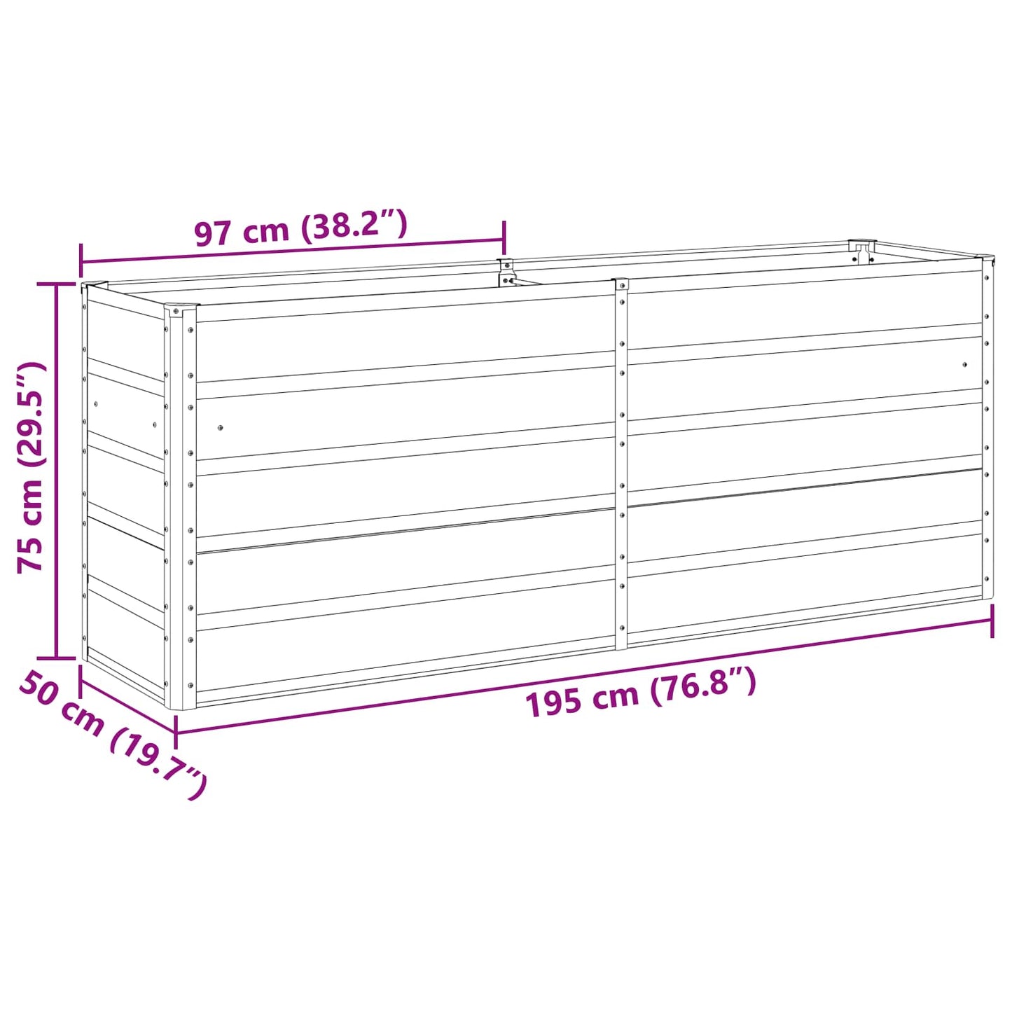Plantekassed Lysegrå 480 x 50 x 45 cm Galvanisert Stål