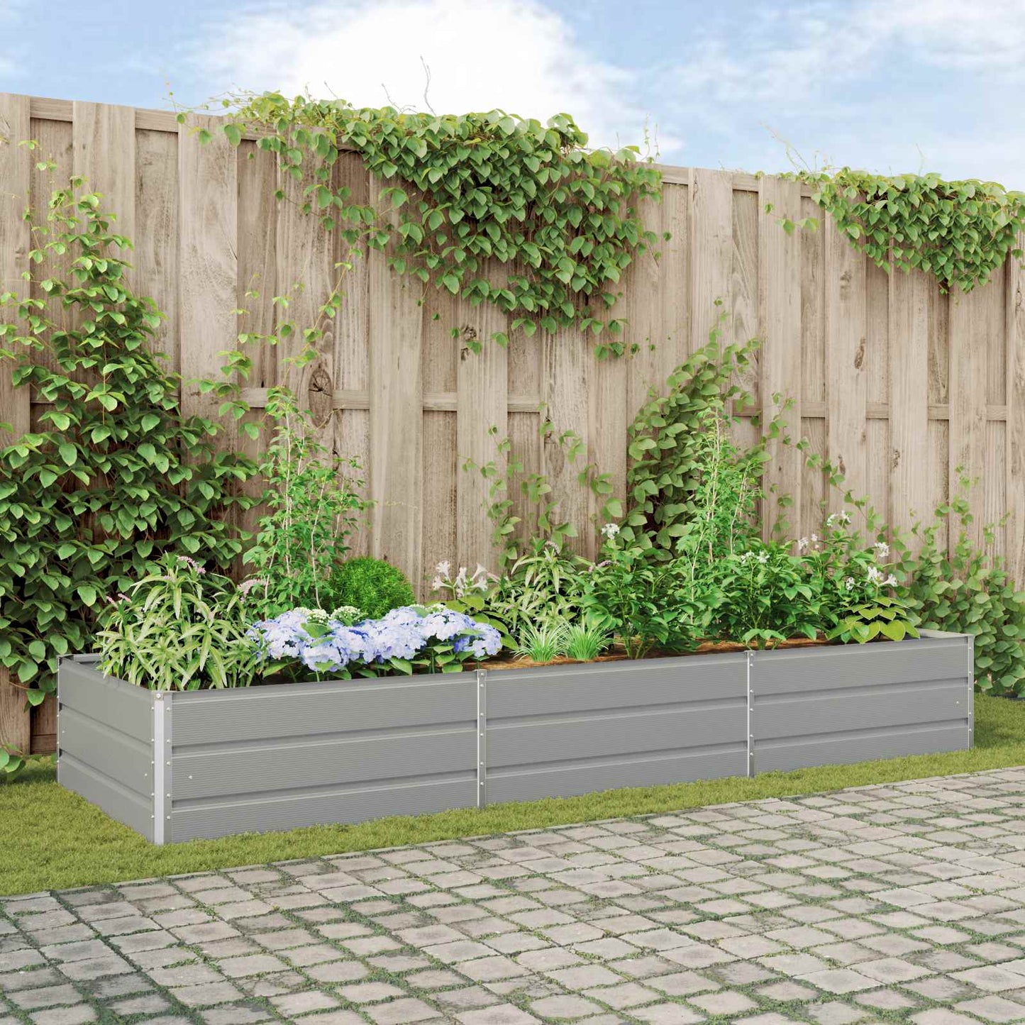 Plantekassed Lysegrå 290 x 100 x 45 cm Galvanisert Stål
