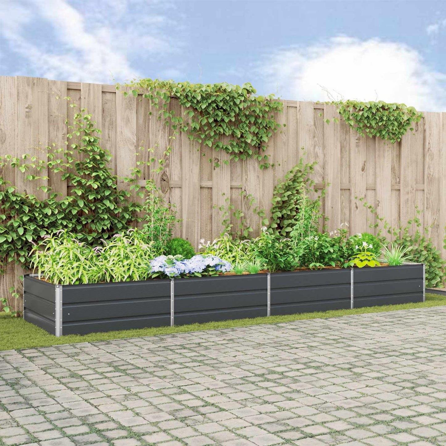 Plantekassed Antrasitt 385 x 100 x 45 cm Galvanisert Stål