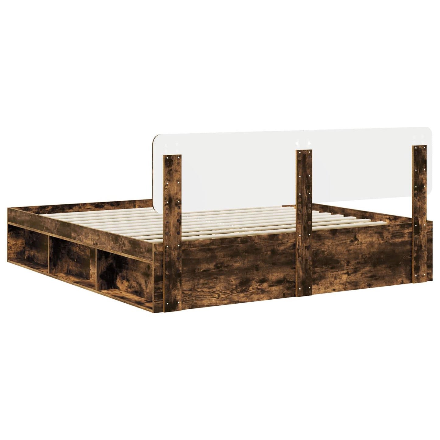 Sengestamme med hodegjerde Røkt eik 200 x 200 cm Massiv furu