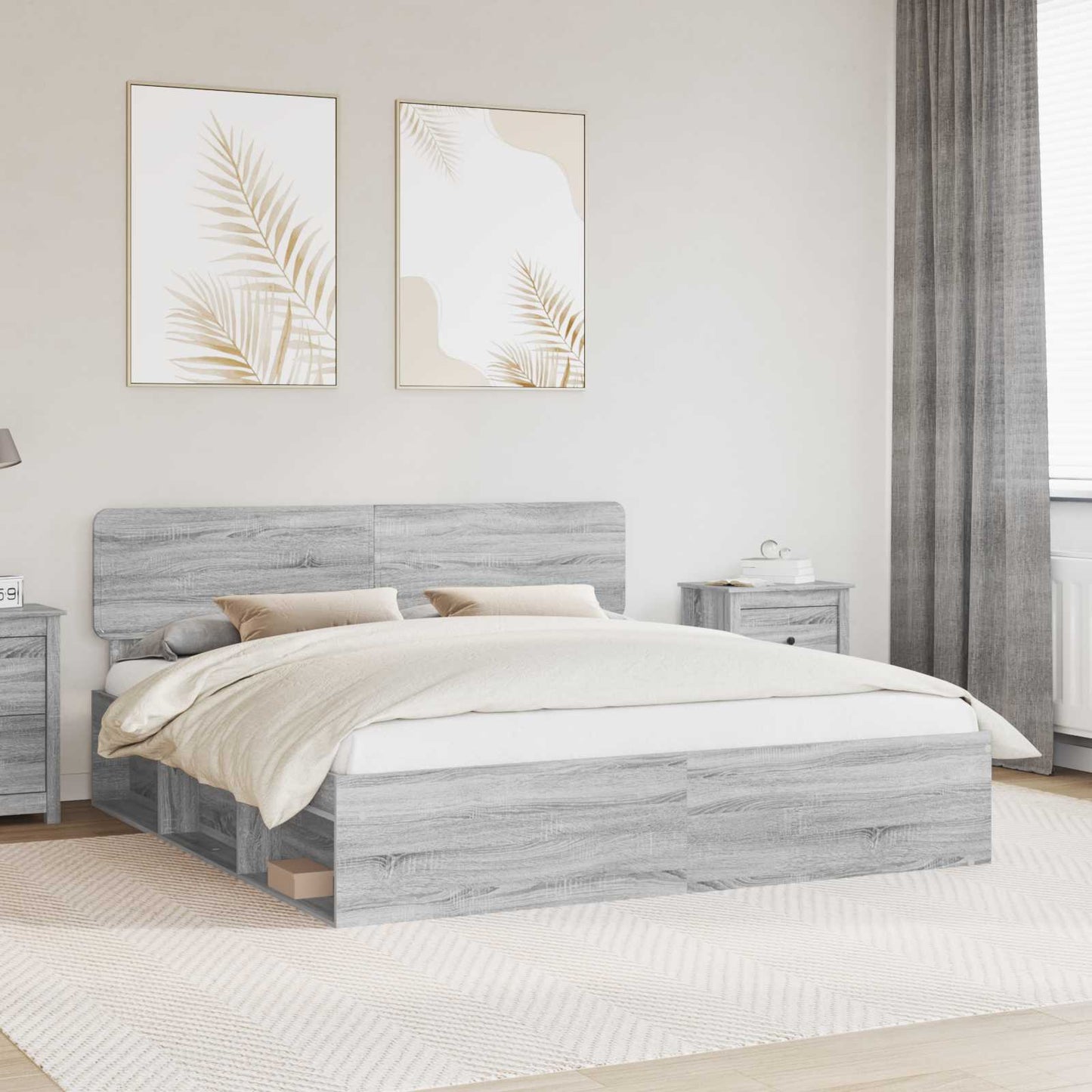 Sengestamme med hodegjerde Grå Sonoma 200 x 200 cm Massiv furu