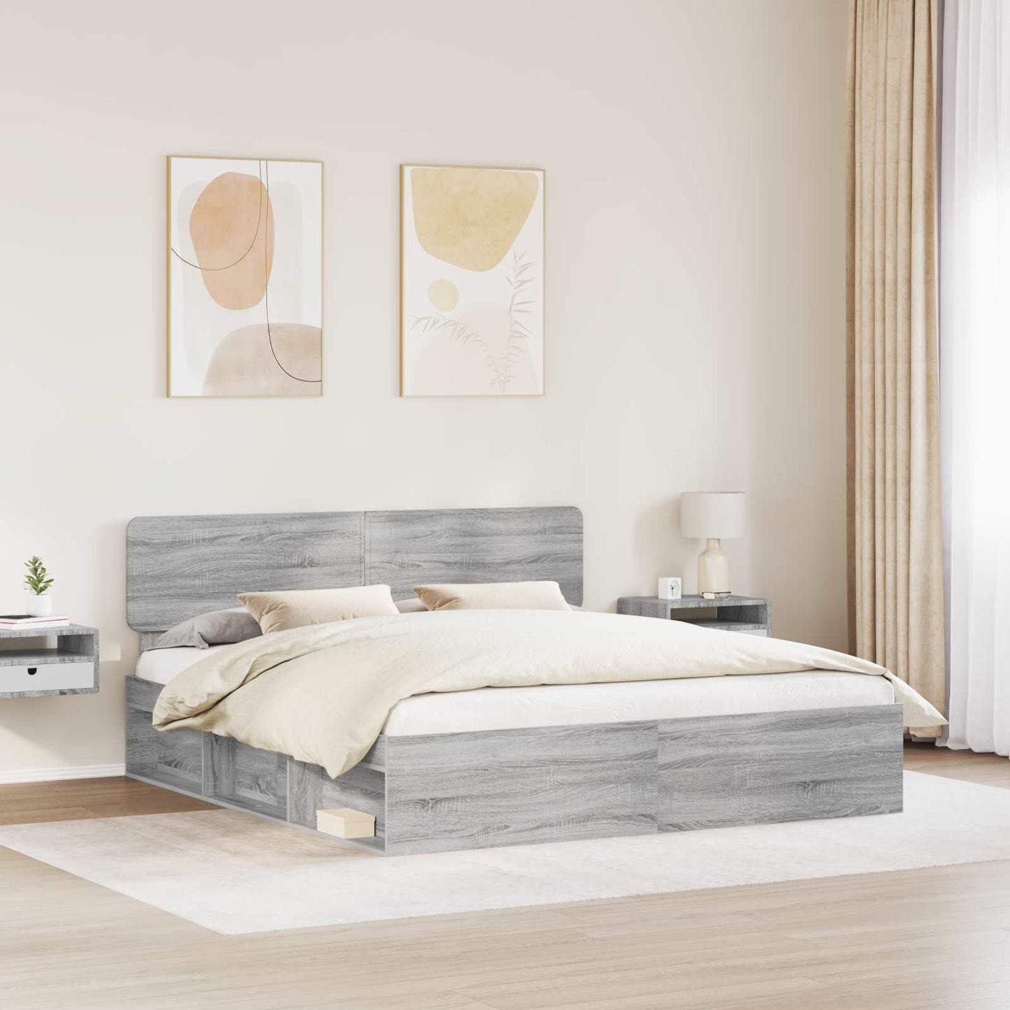 Sengestamme med hodegjerde Grå Sonoma 200 x 200 cm Massiv furu