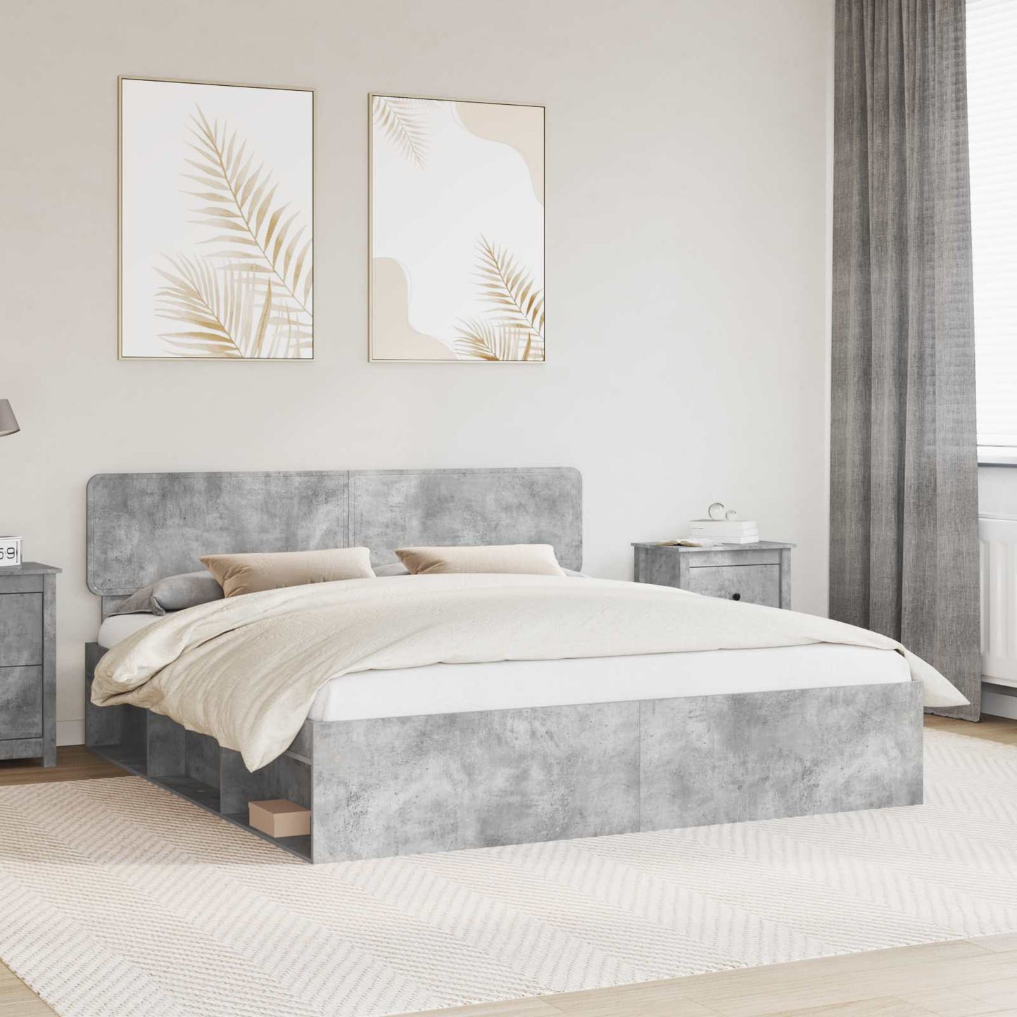 Sengestamme med hodegjerde Betong 180 x 200 cm Massiv furu