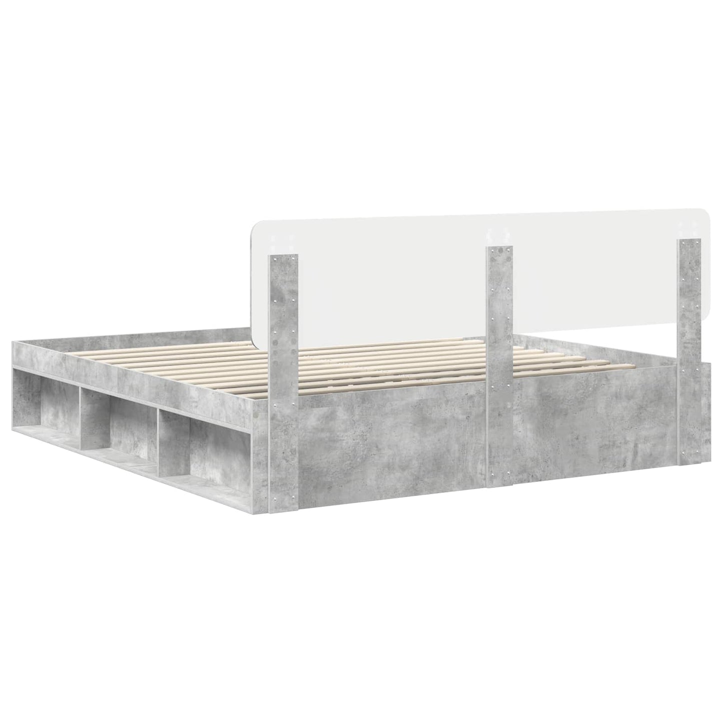 Sengestamme med hodegjerde Betong 180 x 200 cm Massiv furu