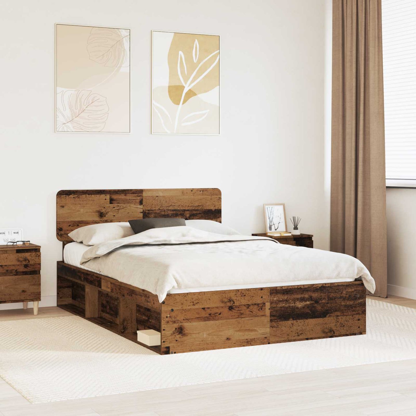 Sengestamme med hodegjerde Gammelt tre 150 x 200 cm Massiv furu