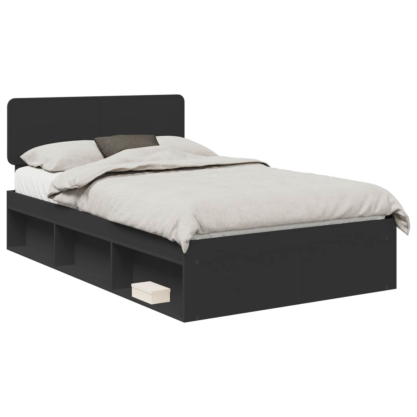 Sengestamme med hodegjerde Svart 135 x 190 cm Massiv furu