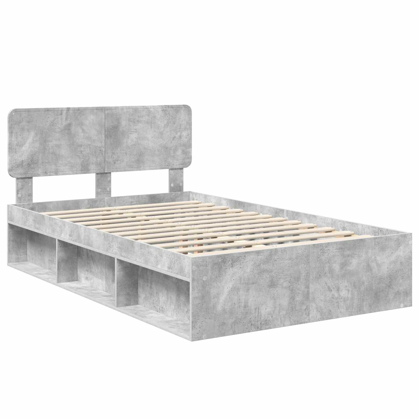 Sengestamme med hodegjerde Betonggrå 135 x 190 cm Massiv furu