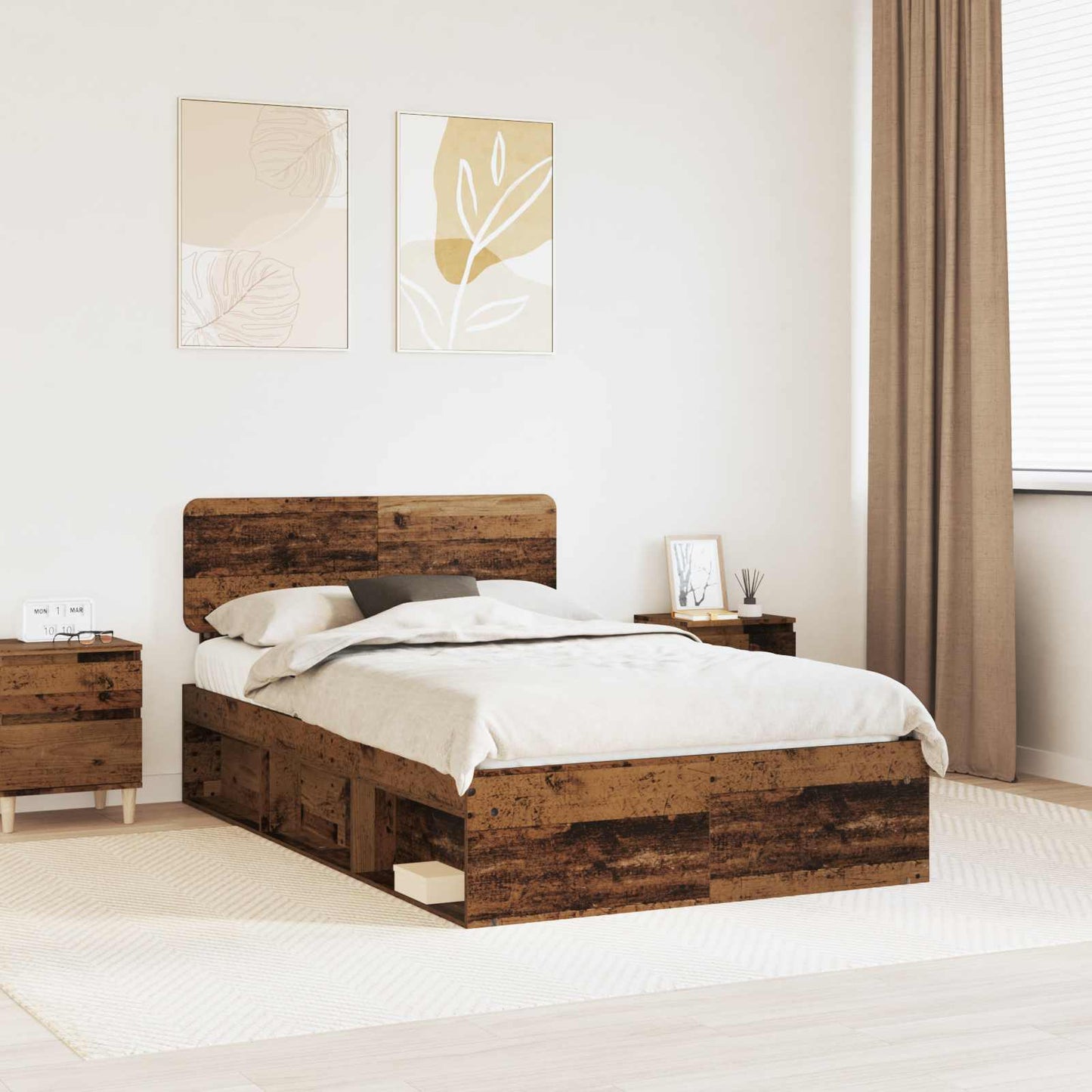 Sengestamme med hodegjerde Gammelt tre 135 x 190 cm Massiv furu