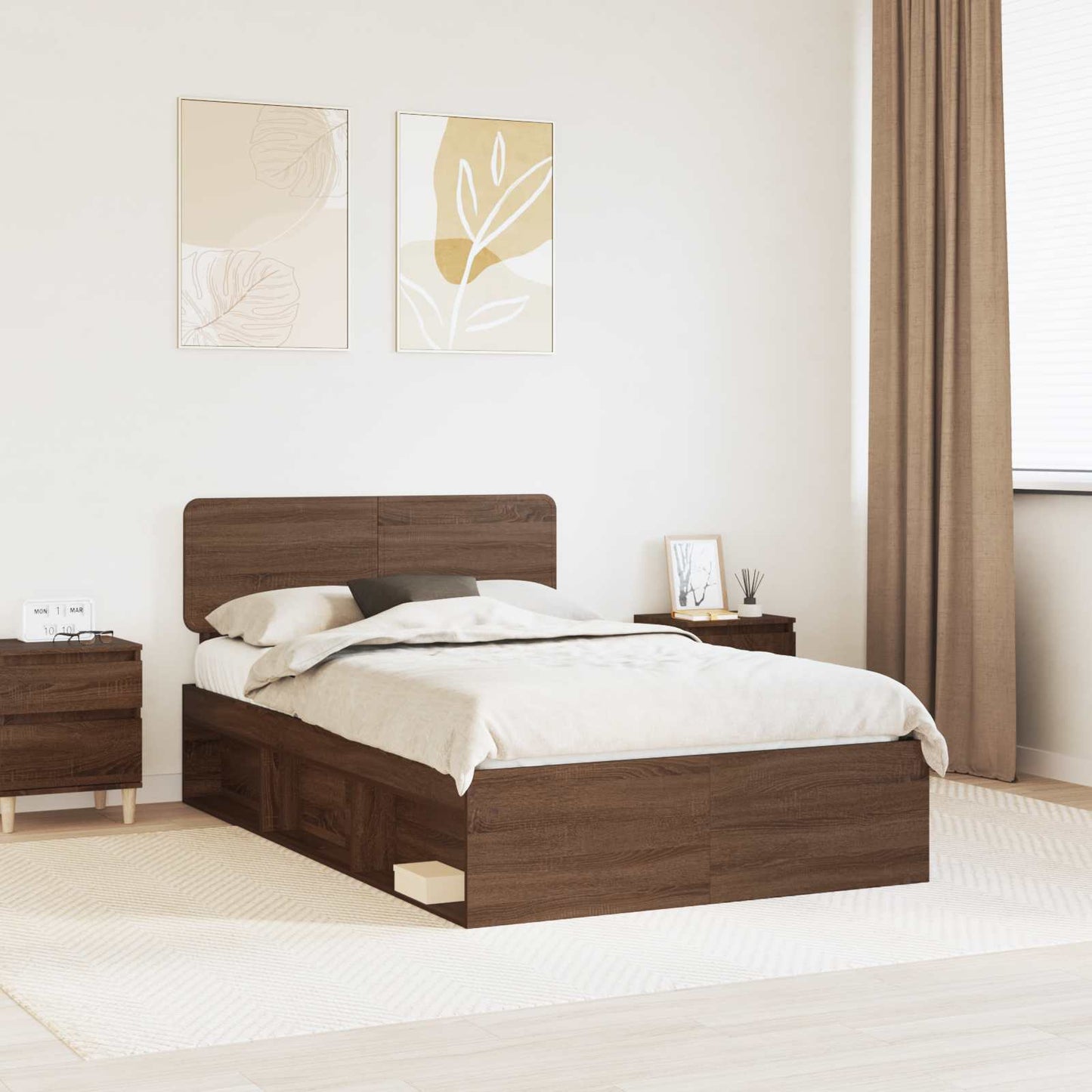 Sengestamme med hodegjerde Brun Eik 120 x 200 cm Massiv furu