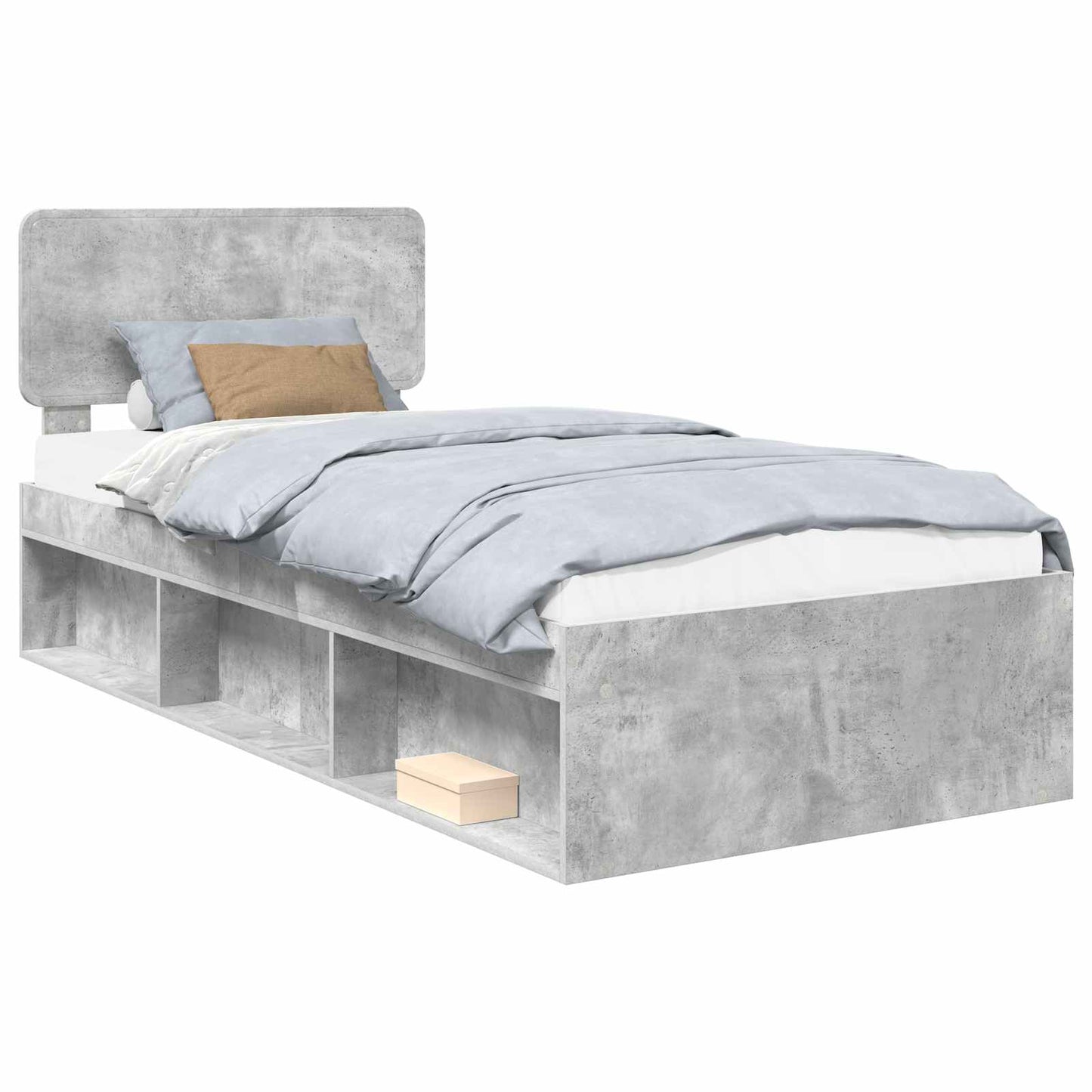 Sengestamme med hodegjerde Betonggrå 90 x 190 cm Massiv furu