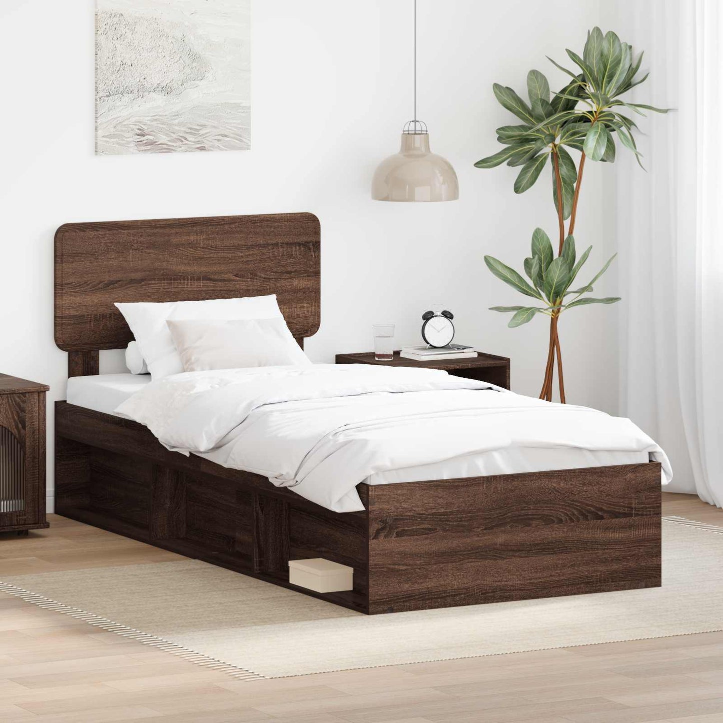 Sengestamme med hodegjerde Brun Eik 90 x 190 cm Massiv furu