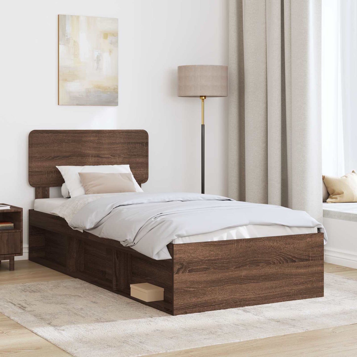 Sengestamme med hodegjerde Brun Eik 90 x 190 cm Massiv furu