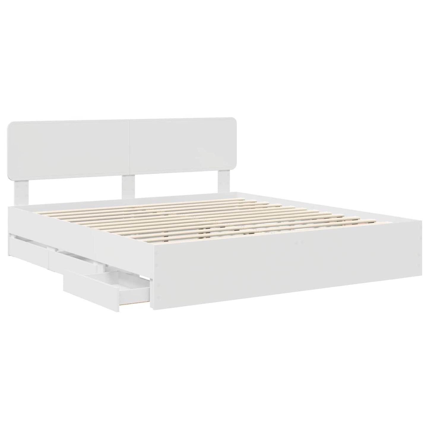 Sengestamme med skuff Hvit 200 x 200 cm Konstruert tre