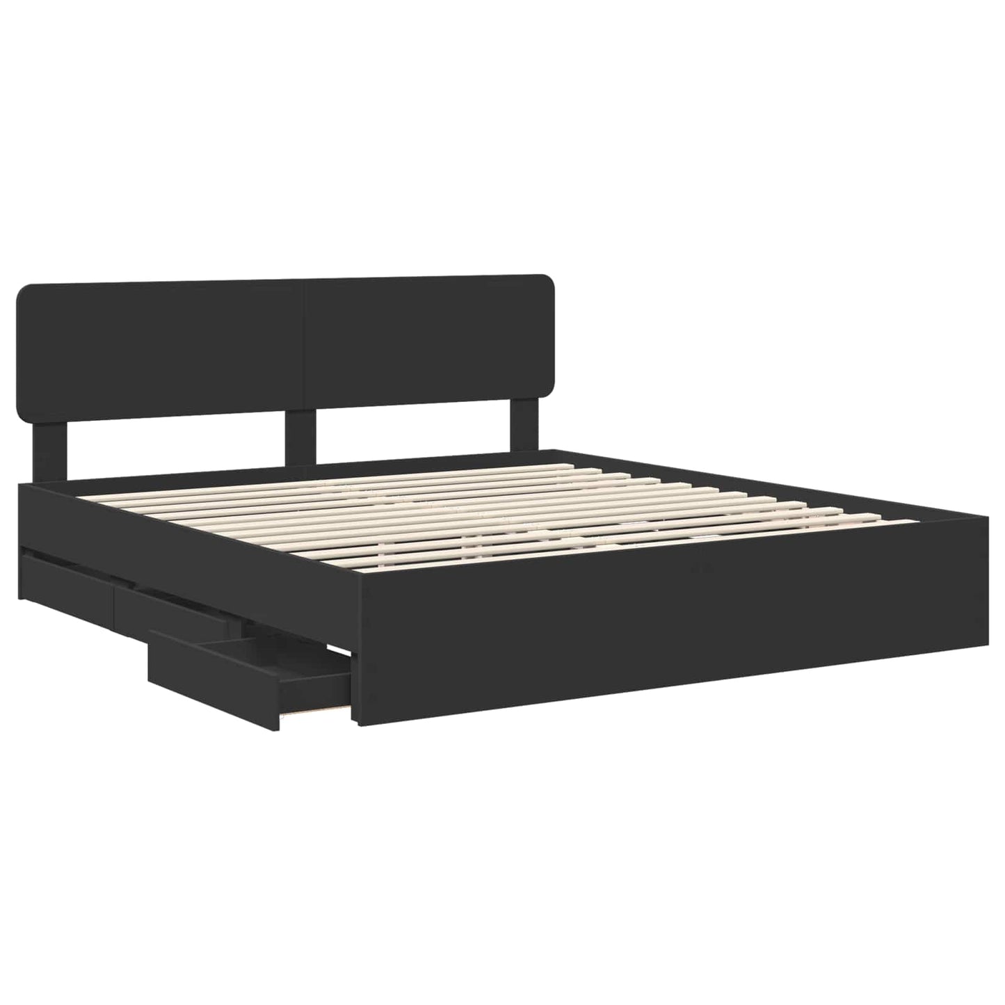 Sengestamme med skuff Svart 200 x 200 cm Konstruert tre